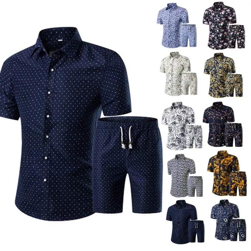 

Hot Summer Men Printed T-shirt + Shorts Decorative Pattern Two Piece Sets Plus Size SMA66