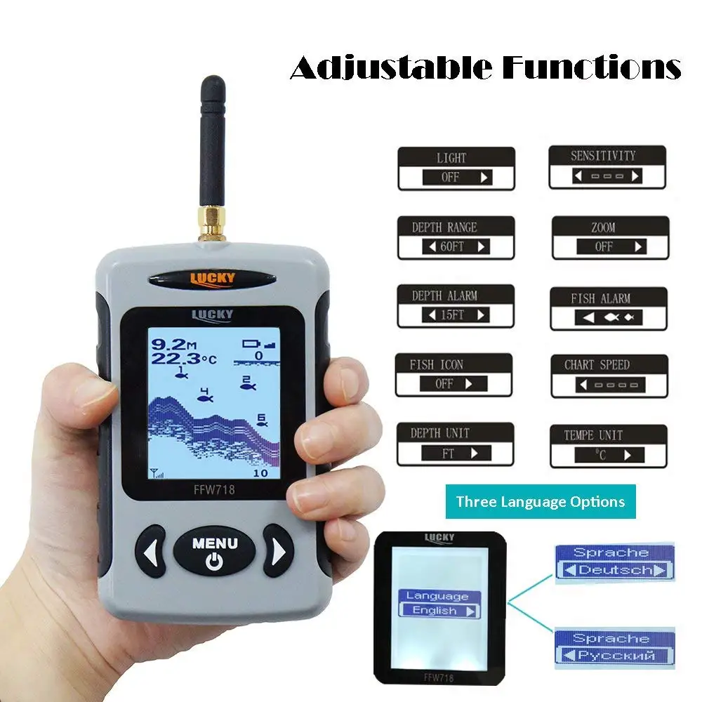 موقع الأسماك صياد السمك محظوظ ffw718 اللاسلكية سونار صياد السمك findfish المحمولة أعمق fishfinder مراقبة الجليد LureFishing