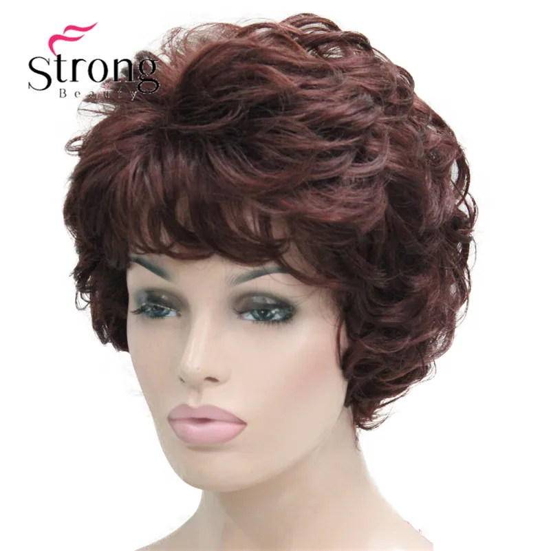 StrongBeauty короткие мягкие взъерошенные кудри парик Рыжий, темно-коричневый полный синтетические парики для женщин