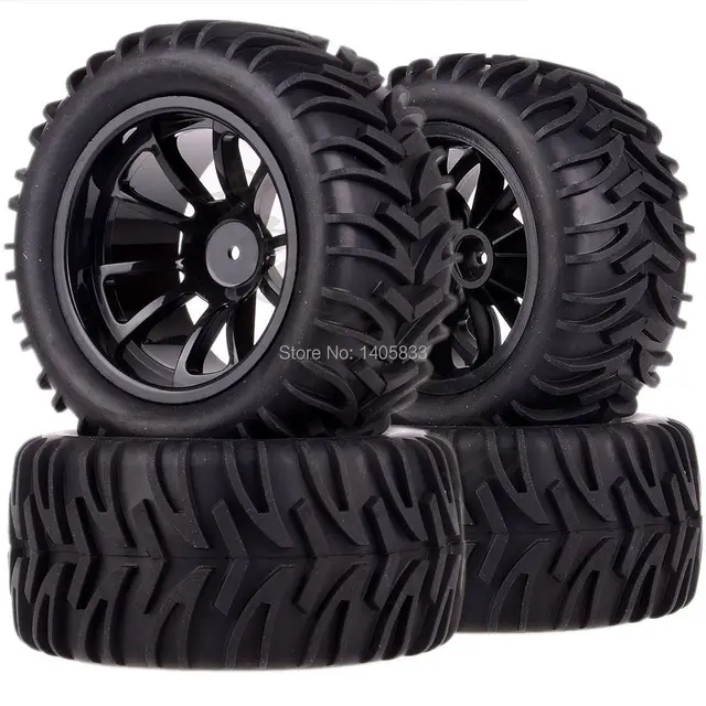 Best Offers 4pcs Tires Tyre & 12MM HEX Rim Wheel for RC 1/10 HSP HPI Traxxas Monster Truck