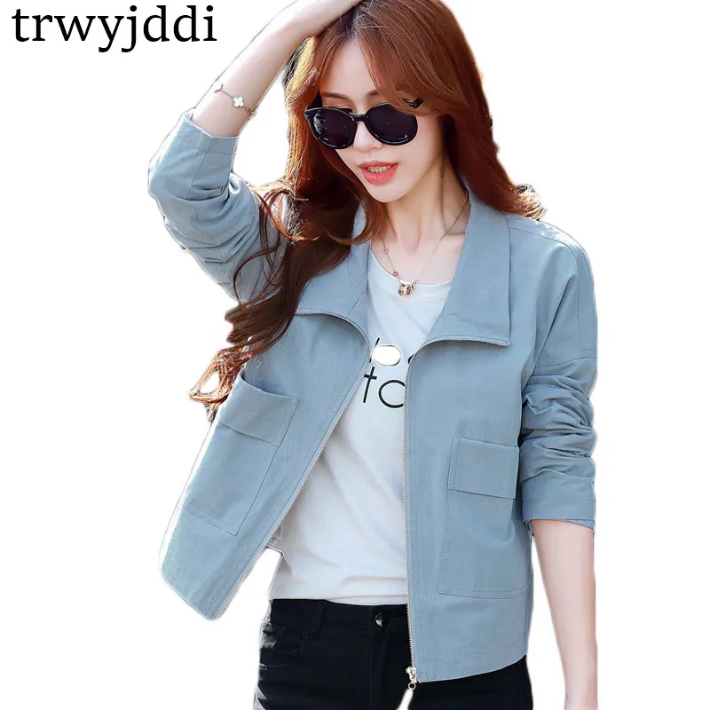 

Slim Short Jacket Women Long Sleeve Coat 2018 New Fashion Spring Wild Korean Stand Collar Zipper Female Windbreaker Jacket hl506