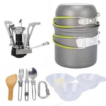 

12pcs Outdoor Camping Hiking Tableware Cookware Cooking Picnic Traveling Bowl Pot Pan Set Survival Equipment 2-3 Person