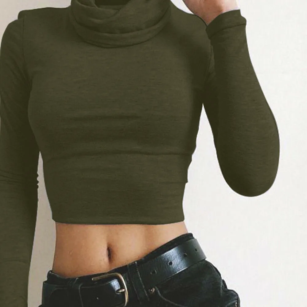 

2019 Autumn Fashion Womens Basic Tops Blouse Solid Long Sleeve Turtleneck Stretch Sexy Bottoming Leotard Tops Blusas Mujer