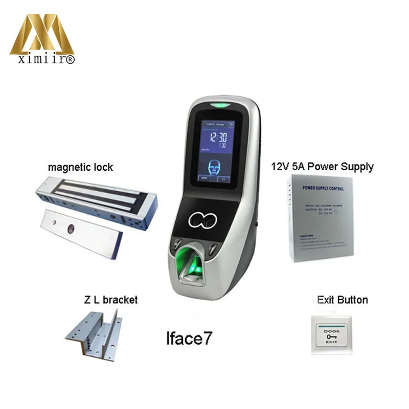 

Fingerprint time recorder access control kit Multibio700 face and with power supply,exit button and magnetic lock,bracket