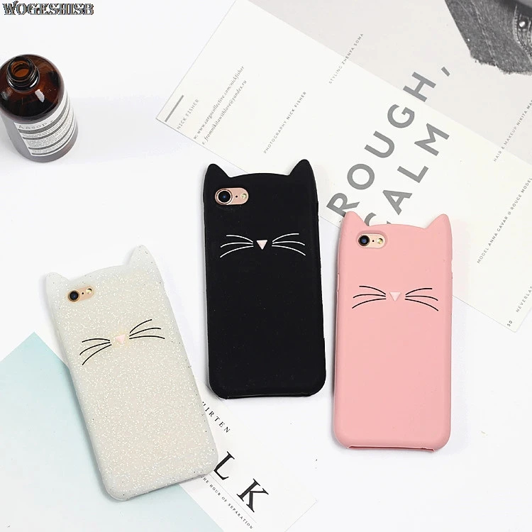 3D Rubber Phone cases for iPhone X XS MAX XR Smile Black Cat Ear Beard Soft Silicone Case 4 4S 5 5S SE 6 6S 8 7 Plus |
