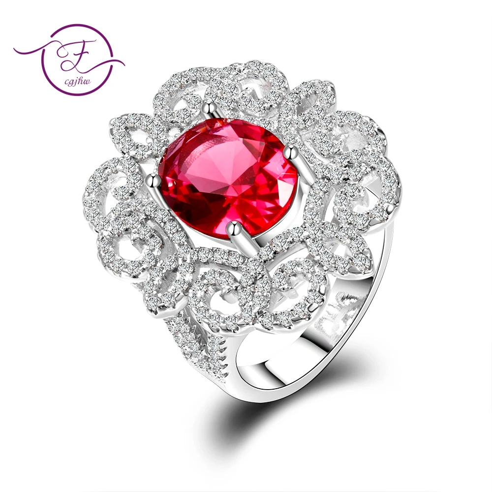 

New Arrival Oval Red Ruby Gemstone Ring White CZ Jewelry Rings For Women Size 6 7 8 9 10 Fashion Women Jewelry Gift