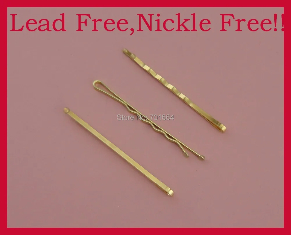 

50PCS 2.0mm*5.5cm 2.15" golden waved plain Metal Bobby Pins hair slides with smooth ends at nickle free&lead free wholesale