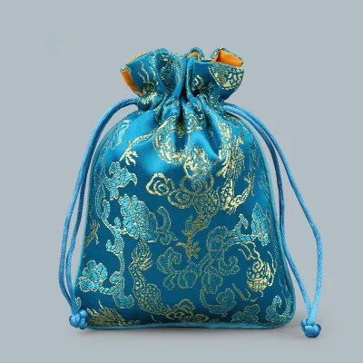 Шелковые атласные украшения с рисунком дракона, декоративные подарочные пакеты на шнурке, подарочная упаковка для конфет, сумка для хранения специй, карманное саше, 50 шт - Цвет: Синий