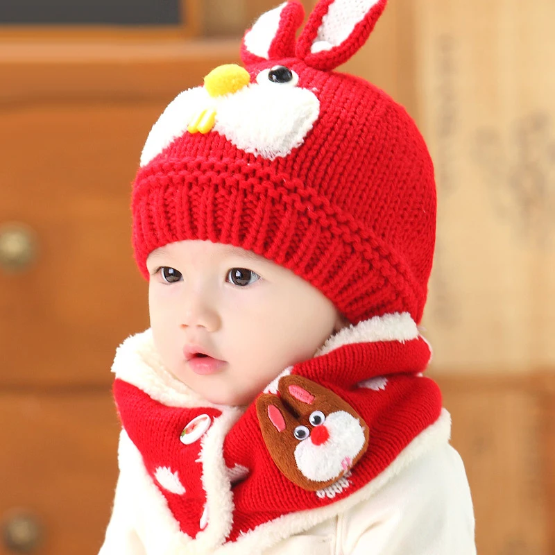 2 piece set hat and scarf set baby winter cap rabbit knit beanie bonnet warm hats