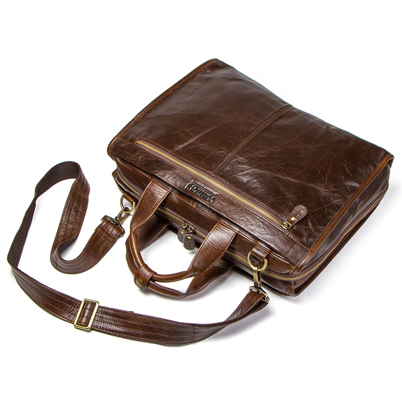  CONTACT'S Portfolios Briefcase Vintage Laptop Bag High Quality Genuine Leather Men Messenger Bags M