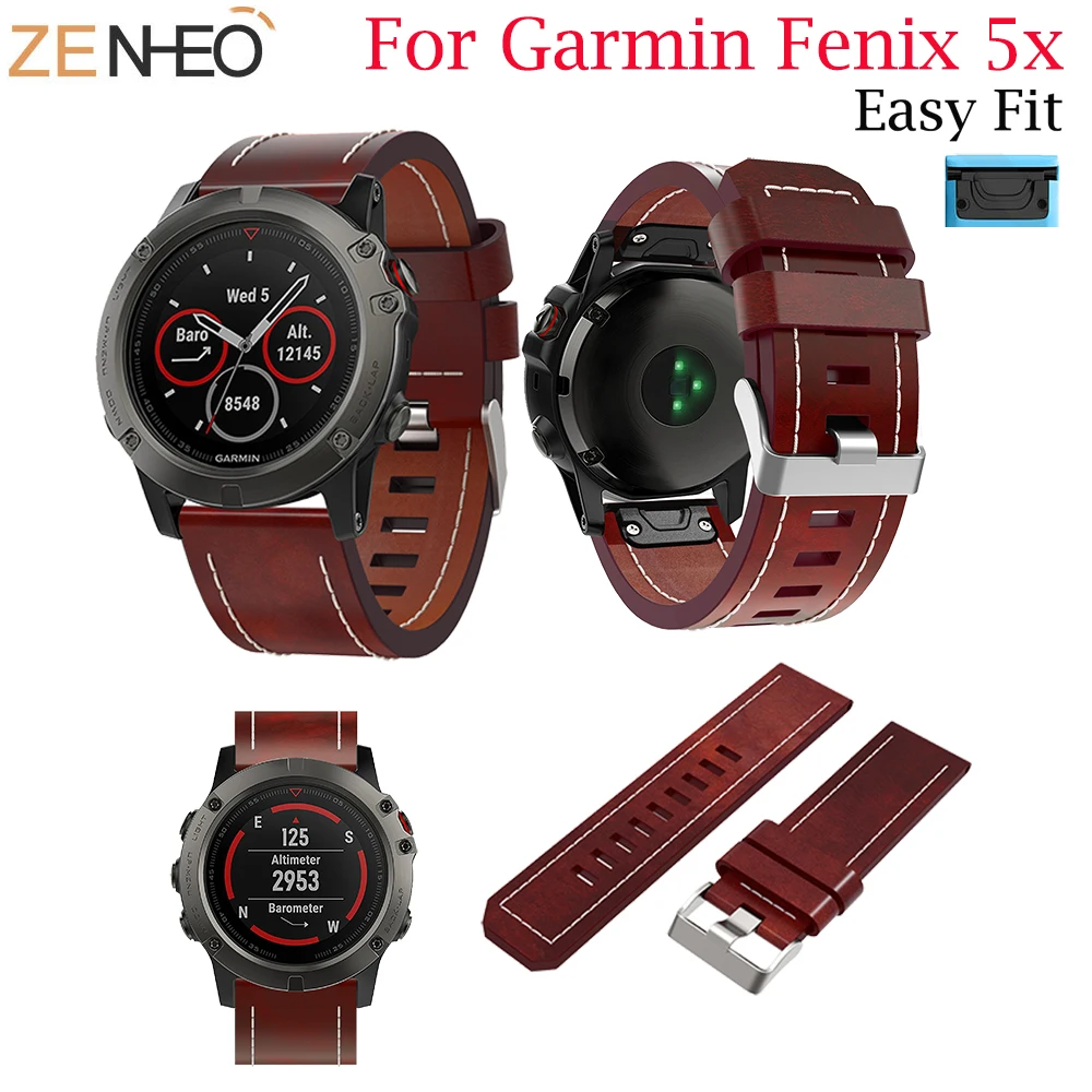 Кожаный ремешок для наручных часов Garmin Fenix 5X/5X Plus 26 мм быстросъемный сменный 5X