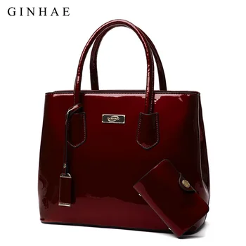 

Elegant Women Set Bag Fashion Patent Leather Tote Handbags Female Large Shoulder Messenger Bag Credit Card Composite Leather Sac