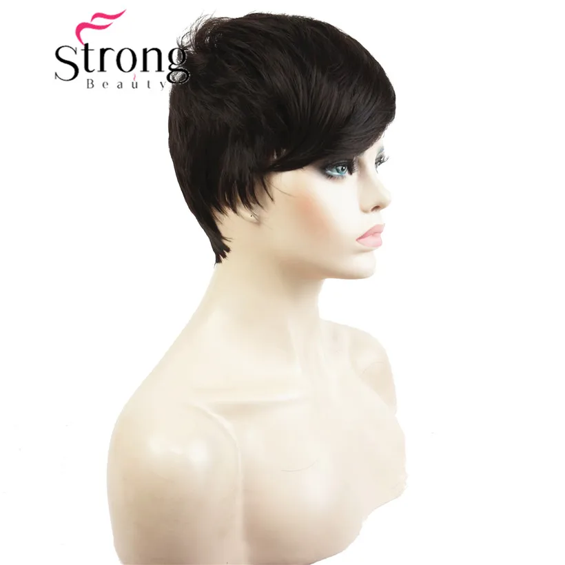 StrongBeauty короткий боковой взрыва красный асиметрический прямой парик полный синтетические парики выбор цвета