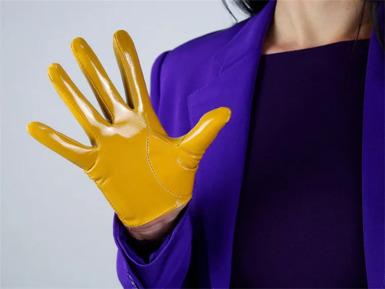 Женские перчатки Яркие Кожаные полиуретановые перчатки из лакированной кожи женские танцевальные Вечерние кожаные Имбирные желтые