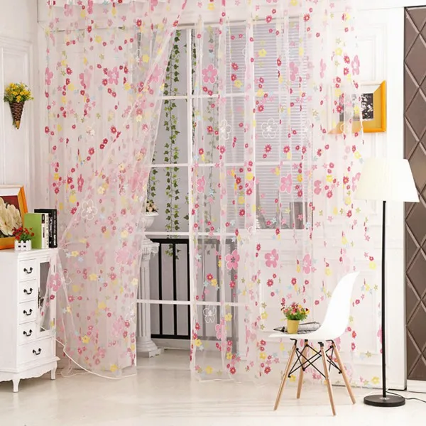 

Factory Price! Floral Tulle Door Window Curtain Drape Panel Sheer Scarf Valances