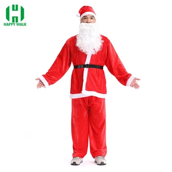 

5pcs/set Good Quality Christmas Santa Claus Costume Super Suit Christmas Santa Claus Costumes Cosplay Clothing For Adult