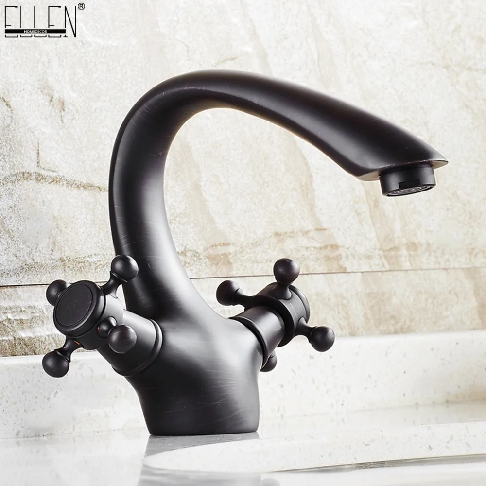Antique Faucet Bronze Brushed Sink Faucet Black Bathroom Hot and Cold
