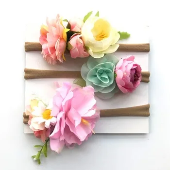 New 3Pcs/Set Baby Girls Nylon Flower Headband Hair Bows Elastic Hairband For Kids Children Hair Accessories