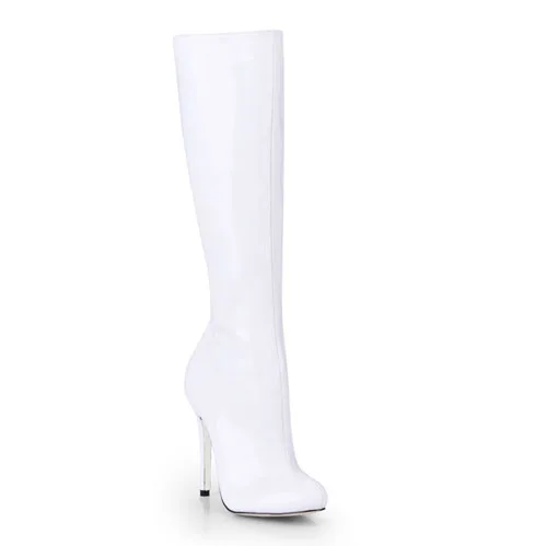 Пикантные вечерние женские сапоги до колена на высоком каблуке-шпильке; высокие сапоги; Bottes Genoux Femmes Talon Haut Aiguille Fete Mode YJ0640CBT-b12 - Цвет: White