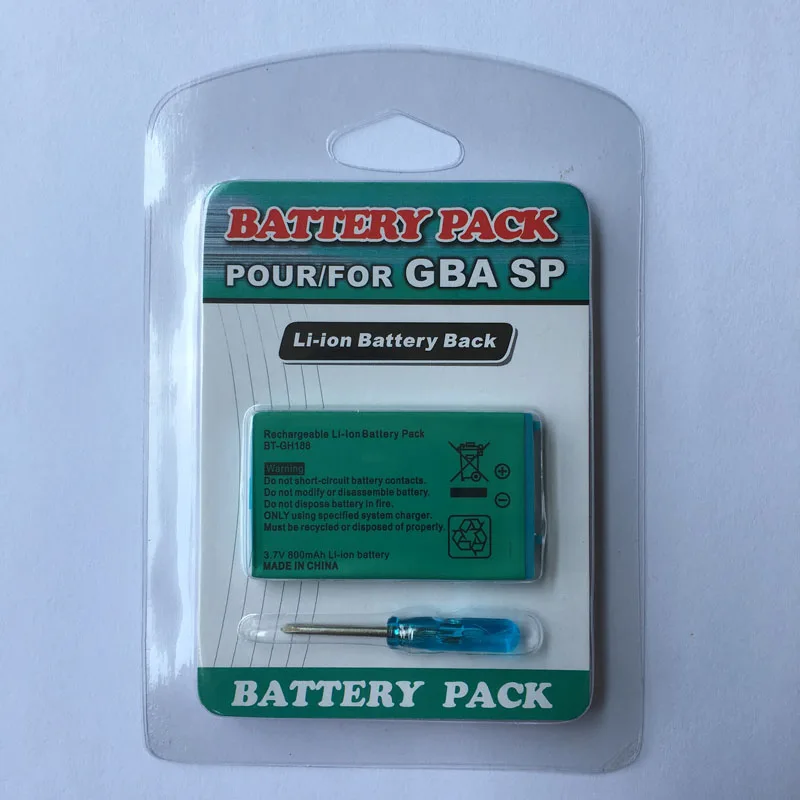 For Nintendo Gameboy Advance GBA SP BT-GH188 3.7V 800mAh Rechargeable Battery Power Pack Replacement with Tool & Retail Package For Nintendo Gameboy Advance GBA SP BT-GH188 3.7V 800mAh Rechargeable Battery Power Pack Replacement with Tool & Retail Package