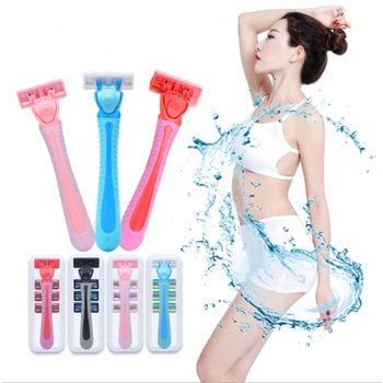 

1 Razor Handle 4 Razor Blades Manual Shaving Women Razors Blade Shaving Hair Safety Lady Razor Head