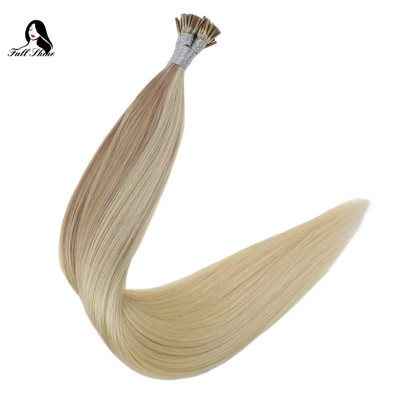 Jual Penuh Bersinar Aku Tip Ekstensi Rambut Fusion Rambut Warna warni Ekstensi Sorot 100% Pra Terikat Remy Rambut 50 Gram Per paket