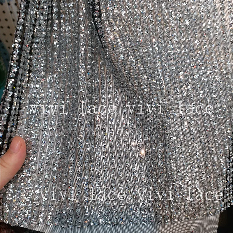 

5yards cy1033 black mesh silver stripe sexy floral hand print glitte lace fabric for sawing/ evening dress/stage