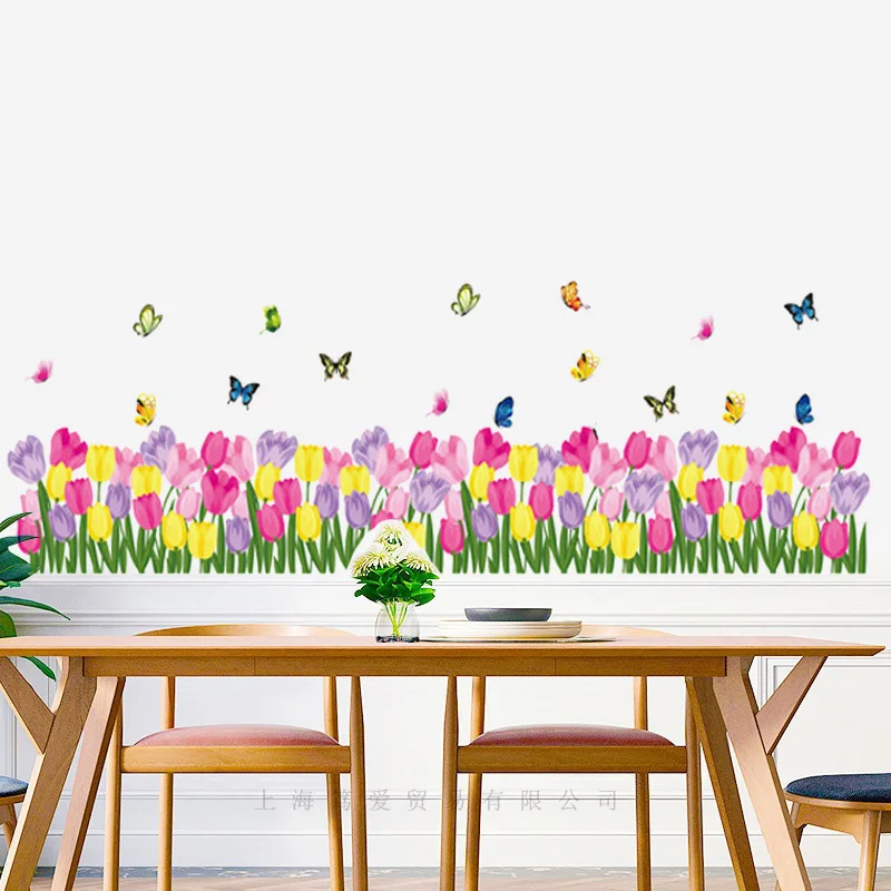 Very nice butterfly tulip Skirting wall decoration stickers for Living room kitchen Glass window Baseboard wall stickers