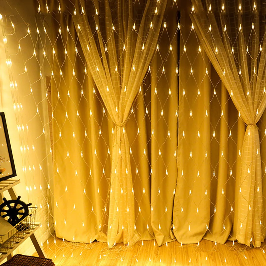 BEIAIDI 2x2M 3x2M 6x4M Window Curtain Icicle LED String Light Outdoor Wedding Christmas LED Mesh Net Fairy String Garland Light
