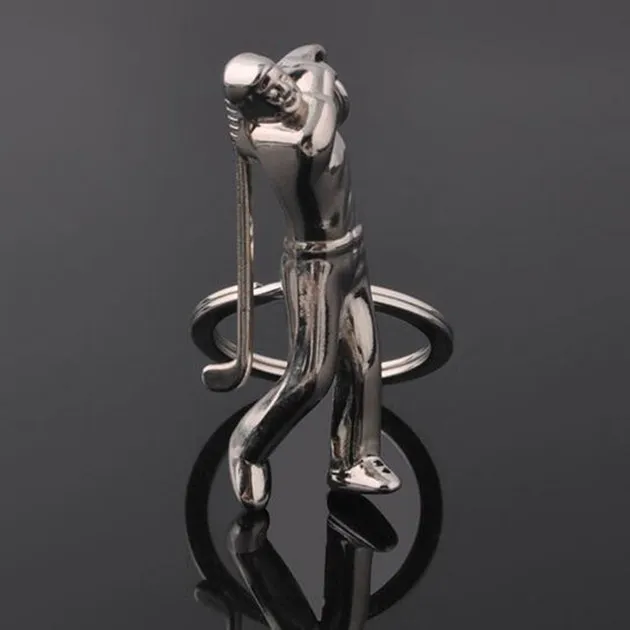 

New Fashion Cute Silver Keychain Gift Golf Shaped Swing Key Ring Best Gift 3D