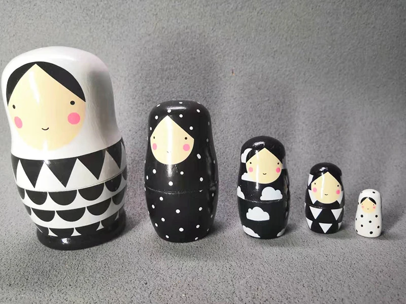 

5" tall 5pcs/set Wooden Matryoshka Dolls Russian Nesting Doll Handmade Painted Stacking Dolls Collectible Craft Toy Gift