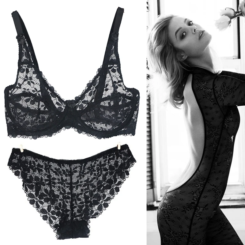 2016 Italia marca B/C/D talla 85 Bordado íntima Ropa mujeres sujetador conjunto up sujetador floral sujetador negro Bragas brief Set|bra set|bra set bra set - AliExpress