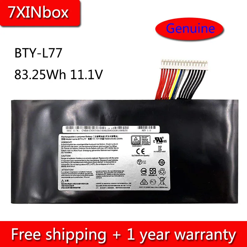 

7XINbox 83.25Wh 11.1V BTY-L77 Laptop Battery For MSI GT72 2QD GT72S 6QF GT80 2QE WT72 MS-1781 MS-1783 2PE-022CN 2QD-1019XCN