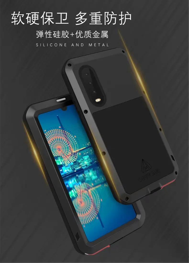 P30 Lite Любовь Мэй мощный алюминиевый Металл закаленное Стекло 360 Полное покрытие противоударный бронированный чехол для huawei P30 про жизнь Водонепроницаемый