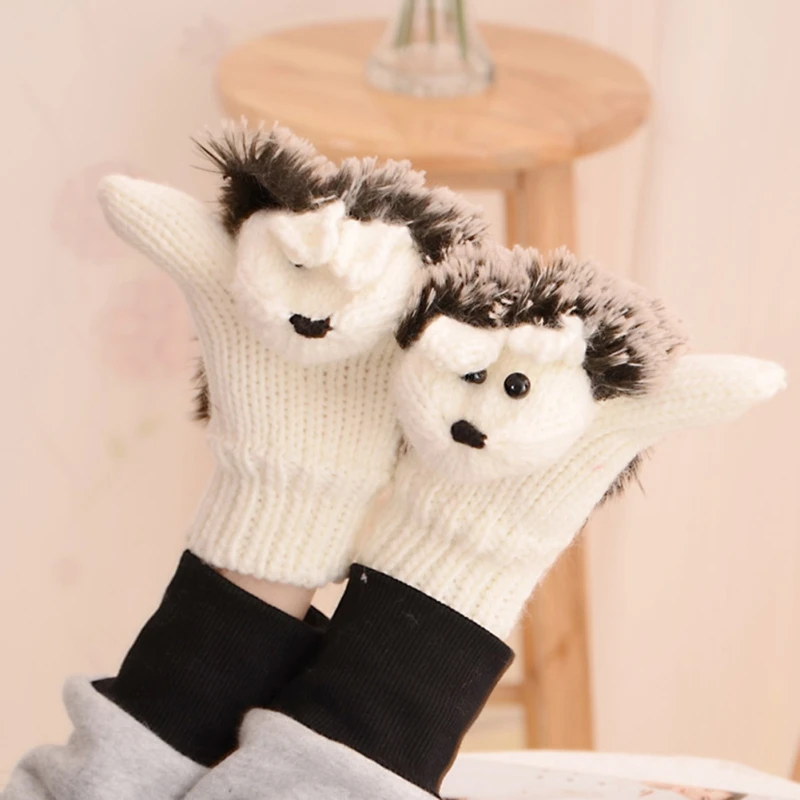 8 Colors Girls Novelty Cartoon Winter Gloves for Women Knit Warm