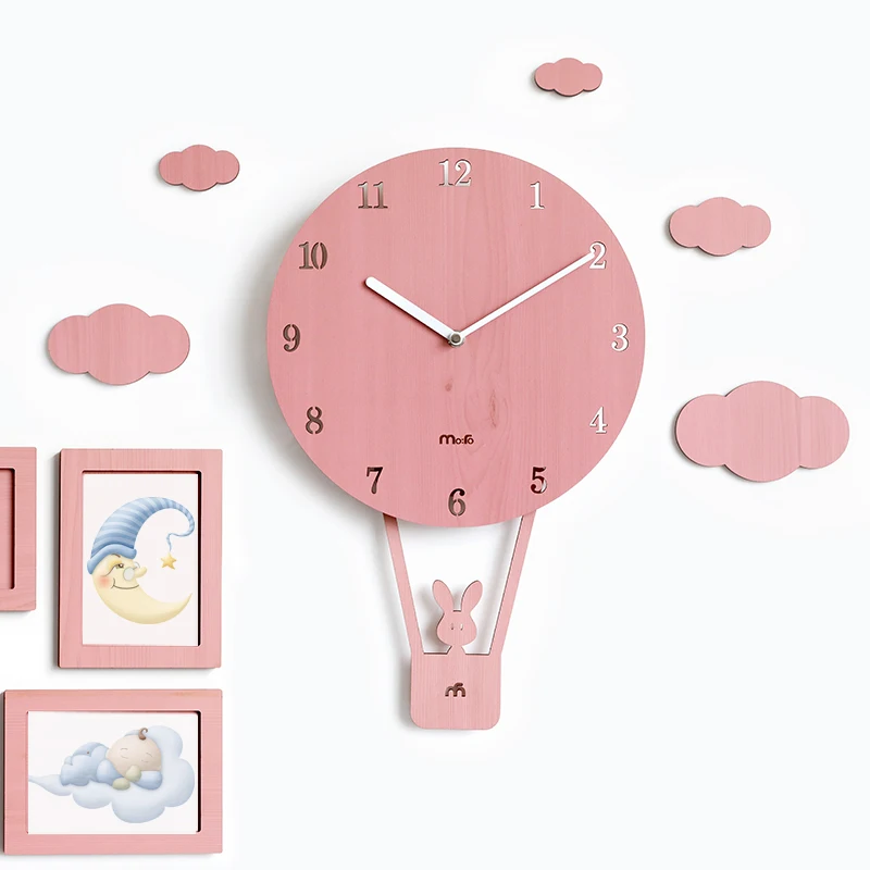 Настенные часы для детской комнаты, современные настенные часы для домашнего декора, деревянные часы для детской комнаты - Цвет: Pink 1 with frames