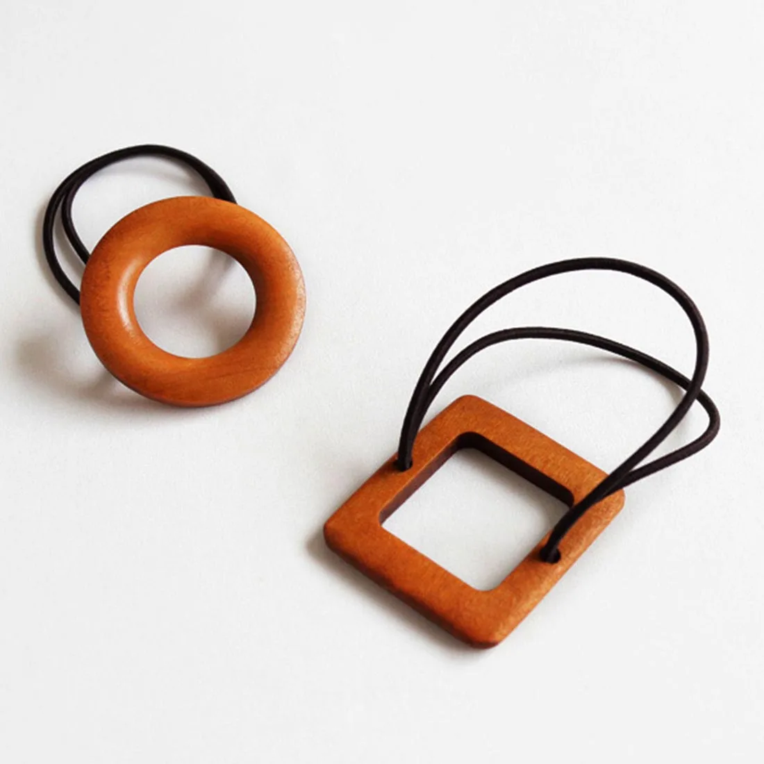 

1PC Korea Fashion Rubber Elastic Hair Bands Women Girls Geometry Round Oval Vintage Wooden concise style Hair Accessories