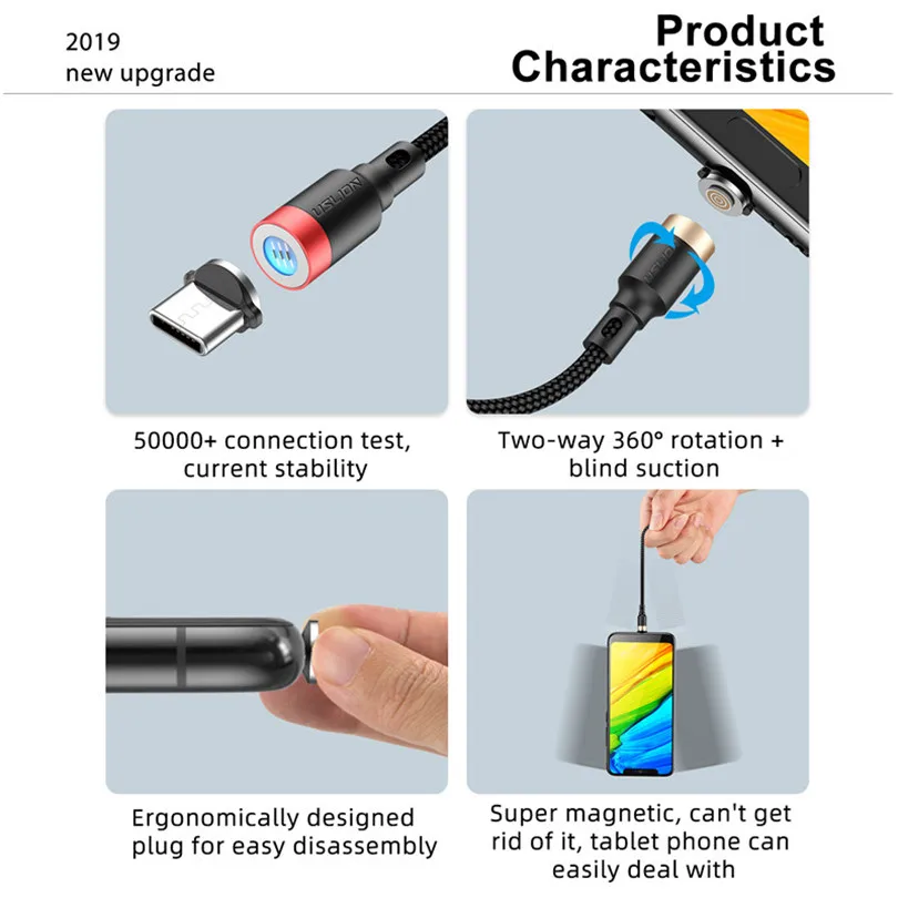 USLION светодиодный магнитный кабель Micro usb type C кабель QC3.0 3A Быстрая зарядка для iPhone XS 8 7 huawei Xiaomi samsung USB C зарядное устройство