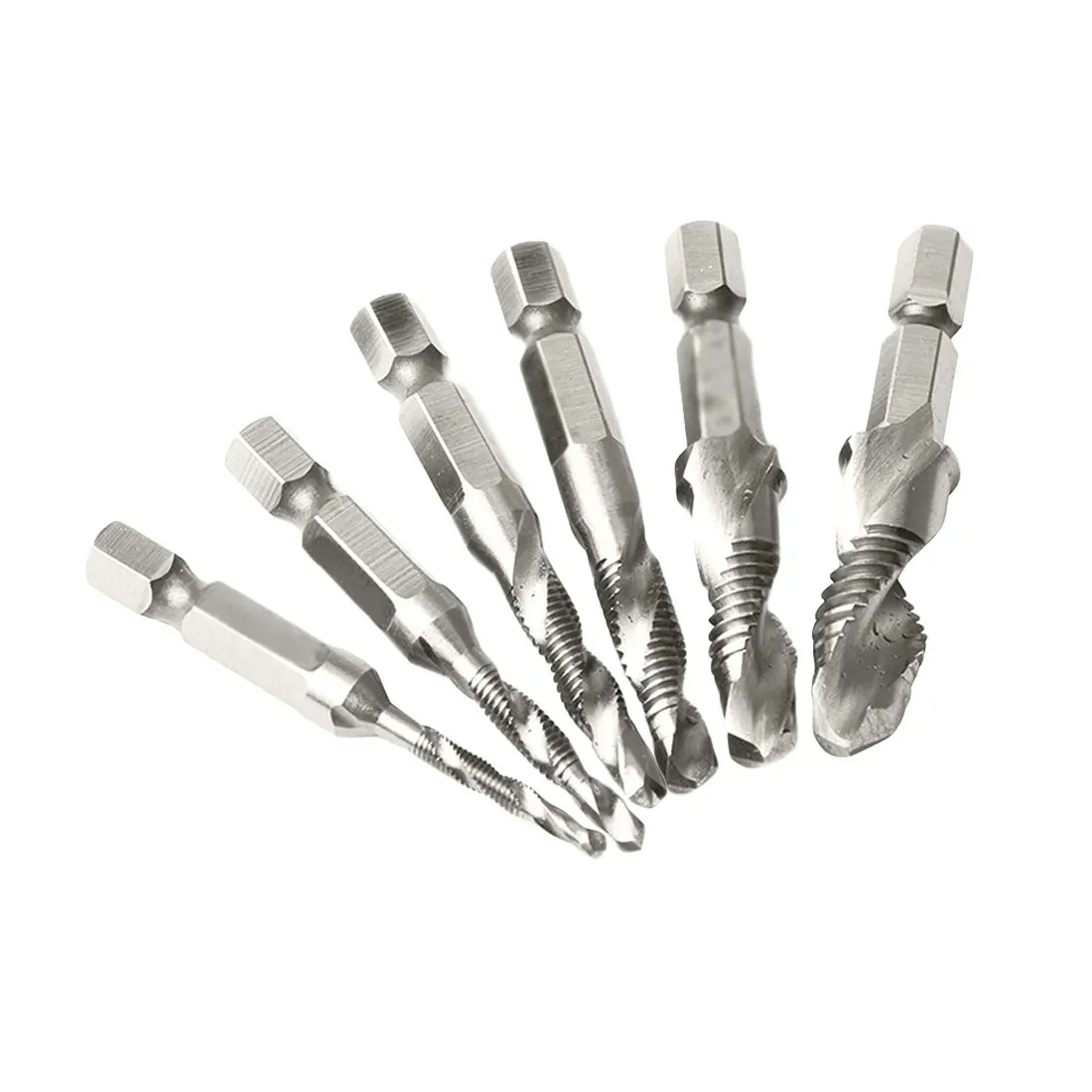 6pcs 1/4" Hex Shank Drill Bit HSS Screw Drill Bits Hss Taps Countersink Set HSS Metric Composite Tap Drills M3 M4 M5 M6 M8 M10