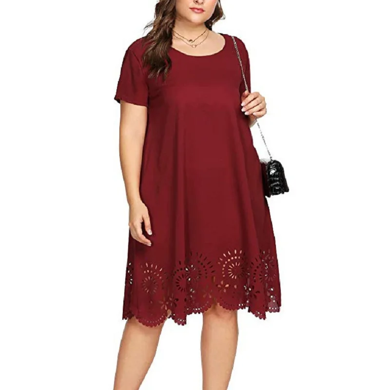

2019 Plus Size Dress Women Solid Casual O-Neck Short Sleeve Sashes Bandage Dress Summer A-Line Dress New Vestidos