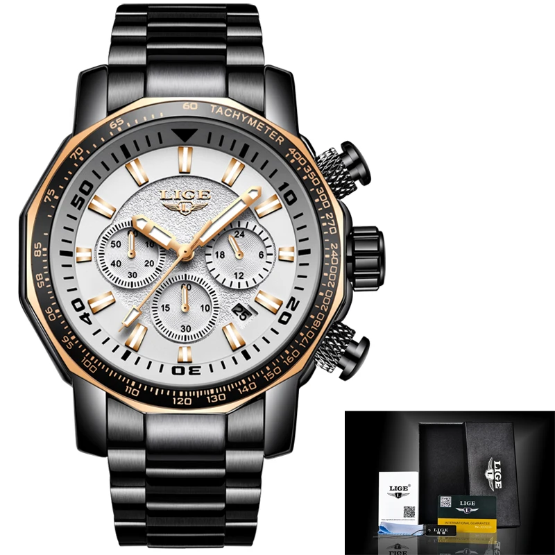 

LIGE Mens Watches Top Luxury Brand Men's Military Waterproof Sport Watch Stainless Steel Big Dial Quartz Clock Relogio Masculino