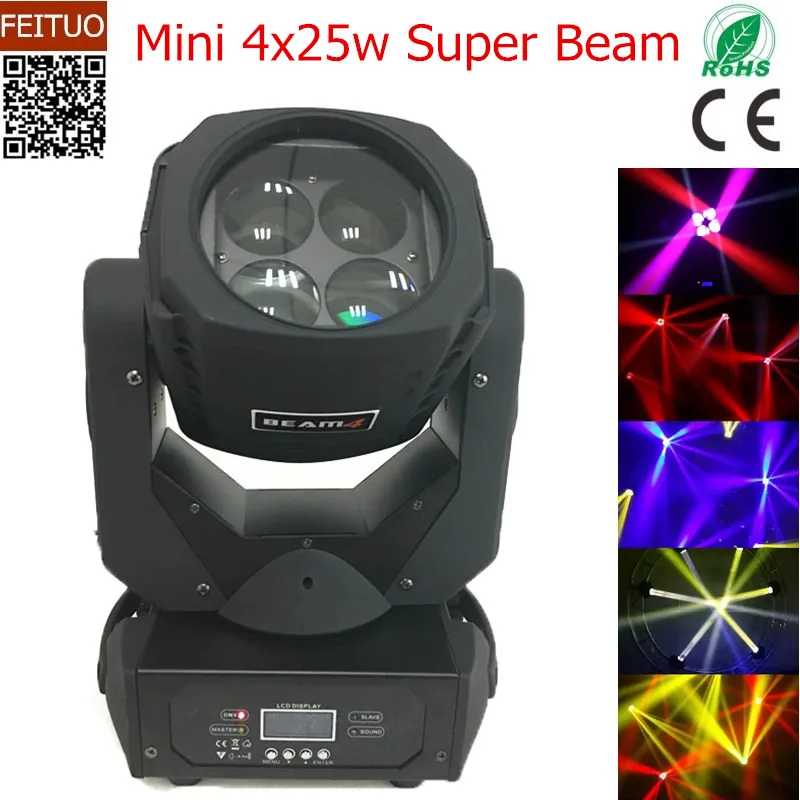 2 шт./лот супер мощность 4x25 Вт луч моющийся Moving Head Light светодиодные цвета мини