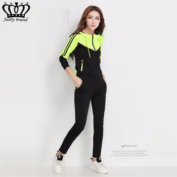 

2020 Spring Women's Sporting Suits Ladies Slim 2 Piece Cotton Sets Women Zipper Hooded Tops and Long Pants Women tracksuit blac
