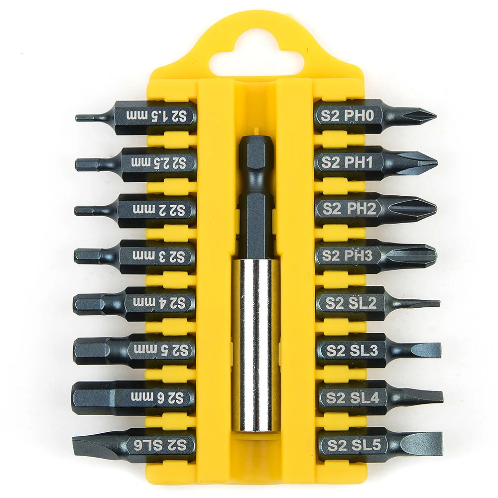 17Pcs Screwdriver Bits Slotted Cross Phillips Hex Hexagon S2