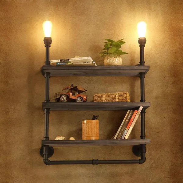 Loft Vintage American Country Industrail Water Pipe Edison Wall Sconce Lamp Bathroom Beside ...