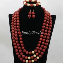 Ручной работы 3 ряда пористый материал, коралловый комплект бисерного ожерелья Модные нигерийские Свадебные ожерелье комплект ювелирных изделий CJ665
