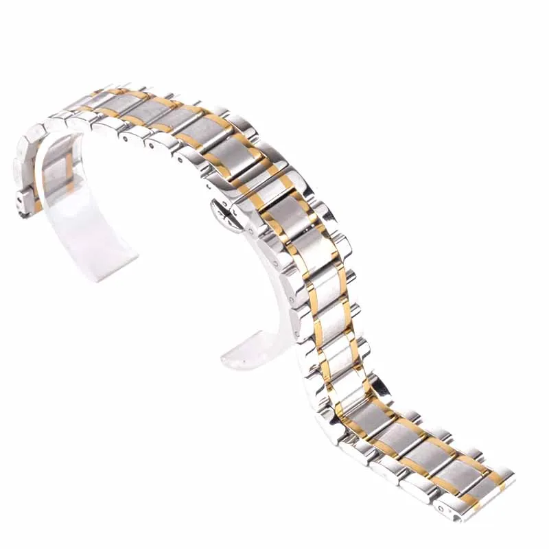 Shellhard New High Quality Silver Black Rose Gold Watchband Stainless Steel Butterfly Clasp Buckle Straight End Watch Band Strap