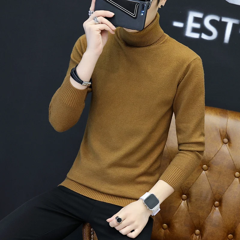  LEFT ROM 2019 Men Turtleneck Sweater Autumn Winter Solid Color Casual Sweater Men's Slim Fit Knitte
