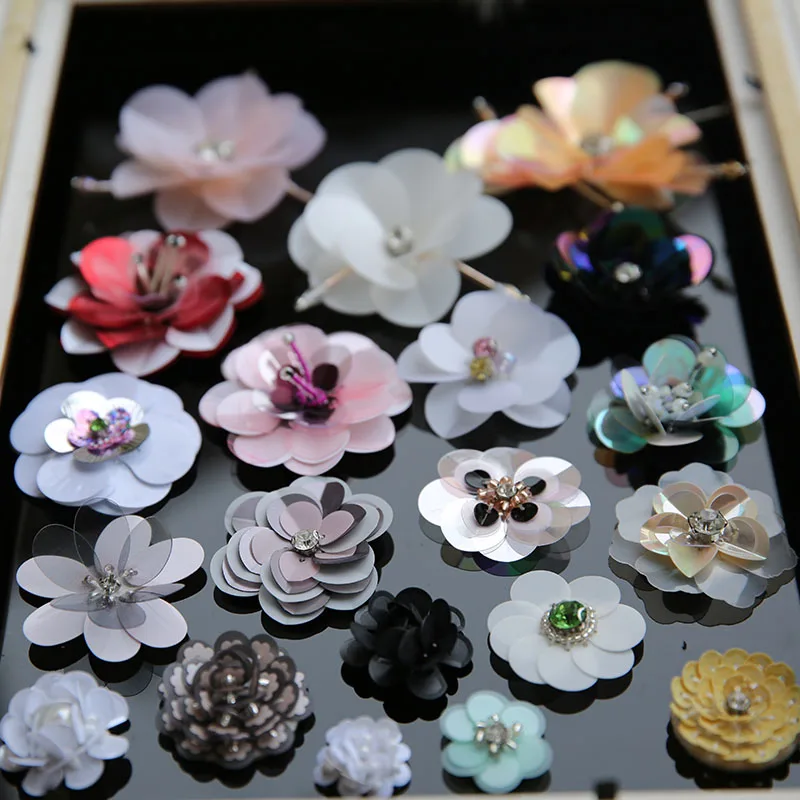 

3D Handmade Rhinestone beaded Patch Clothes Flower Parches Sewing on sequin beading Cute Applique Patch