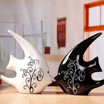 

ERMAKOVA Ceramic Animal Crafts Swallow Fish Figurine Porcelain Modern Home Decoration Wedding Gift Room Decoration Accessories
